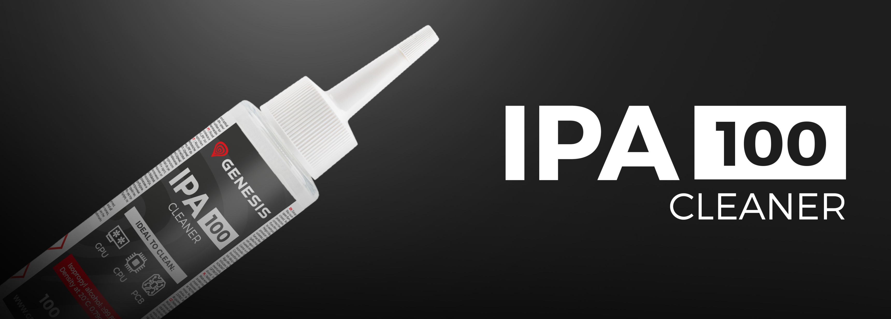 Isopropyl alcohol cleaner in a 100ml bottle, labeled "IPA 100 CLEANER" with a precision applicator tip