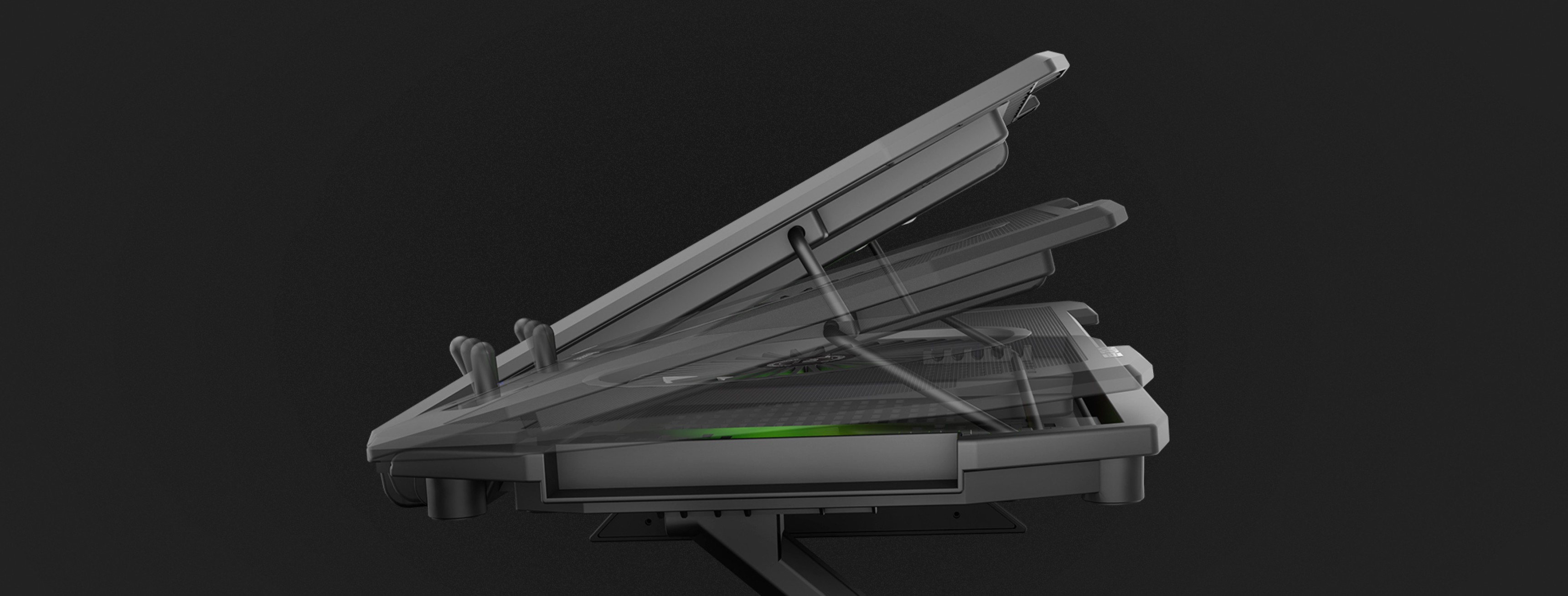 Laptop cooling stand Genesis Oxid 850 RGB, designed for 15.6"-17.3" laptops, features five fans and adjustable height