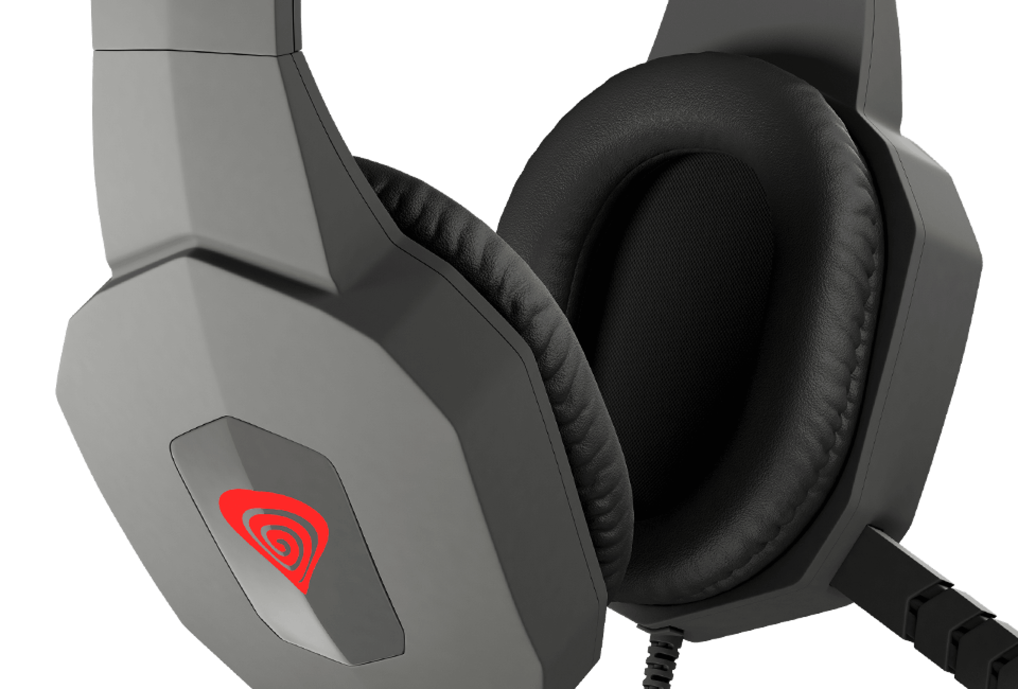 Black and red Genesis Argon 400 over-ear headphones with a padded design and built-in microphone