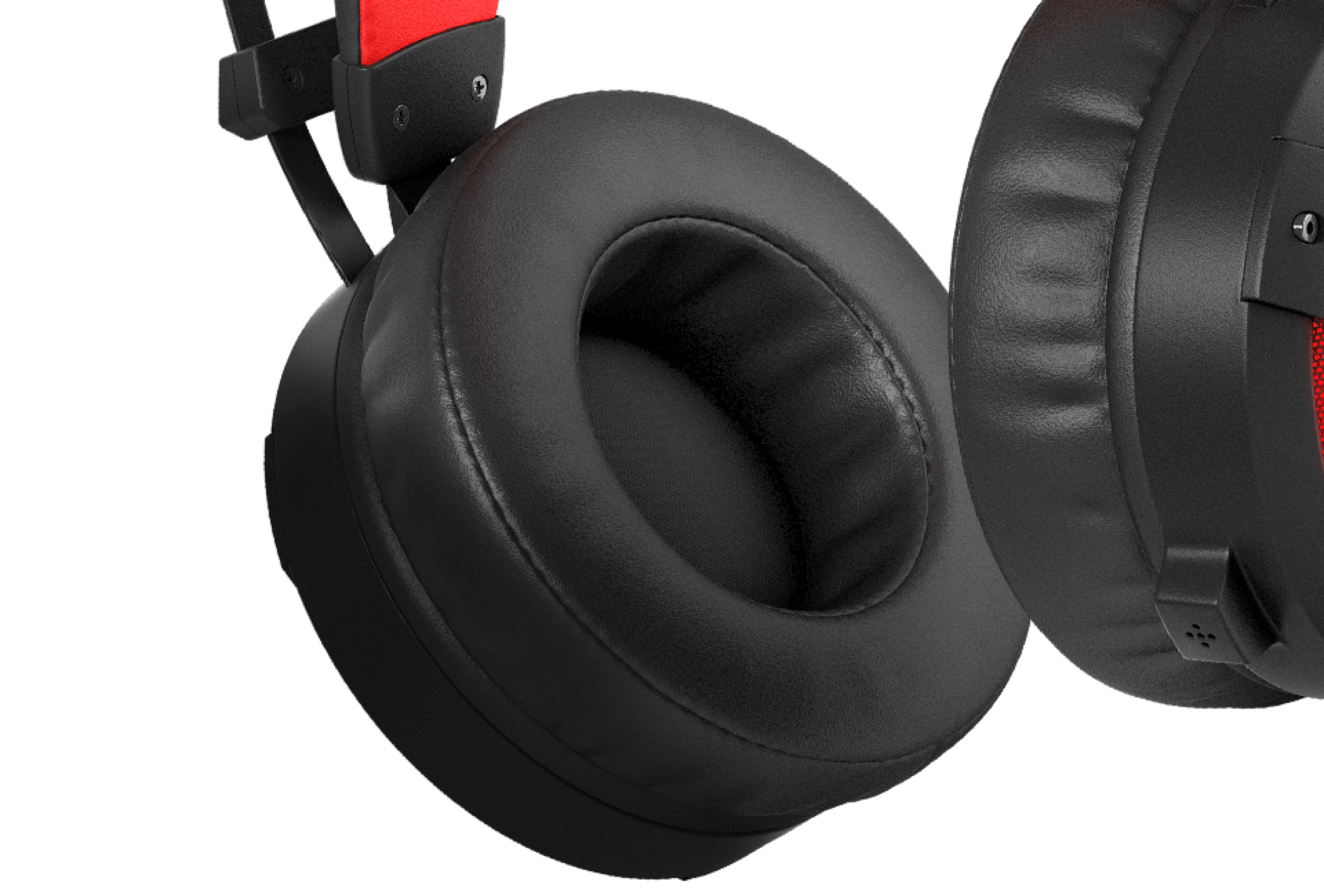 Black and red Genesis Neon 360 over-ear headphones with a padded earcup and microphone. Features illuminated details for a stylish look