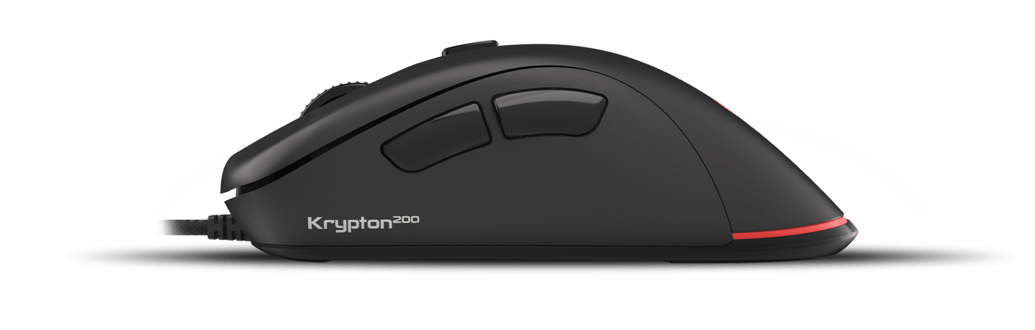 Black Genesis Krypton 200 gaming mouse features a sleek design, quiet click buttons, and adjustable DPI up to 6400