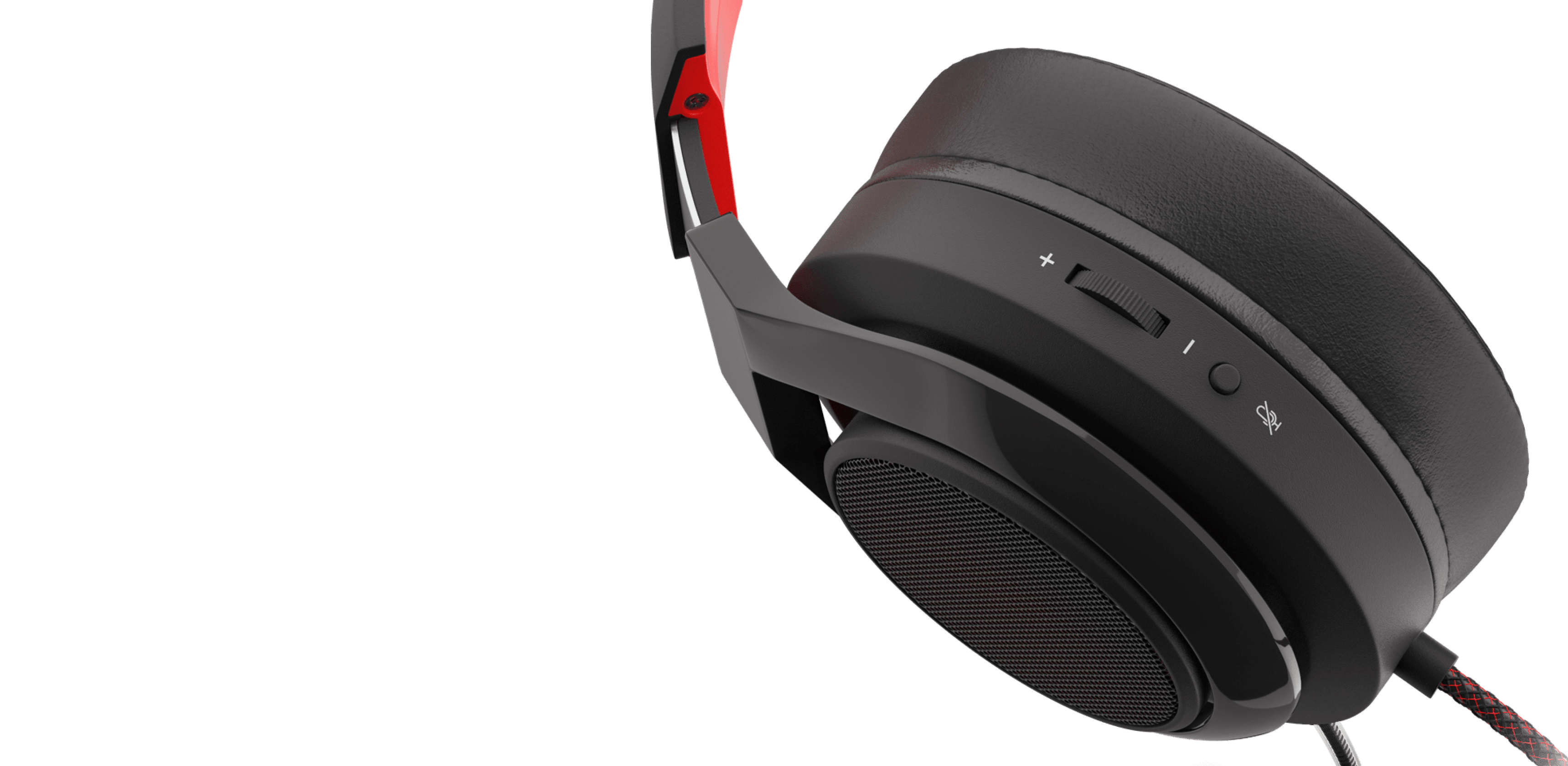 Black and red Genesis Radon 610 over-ear headphones with 7.1 surround sound, microphone, and USB connectivity