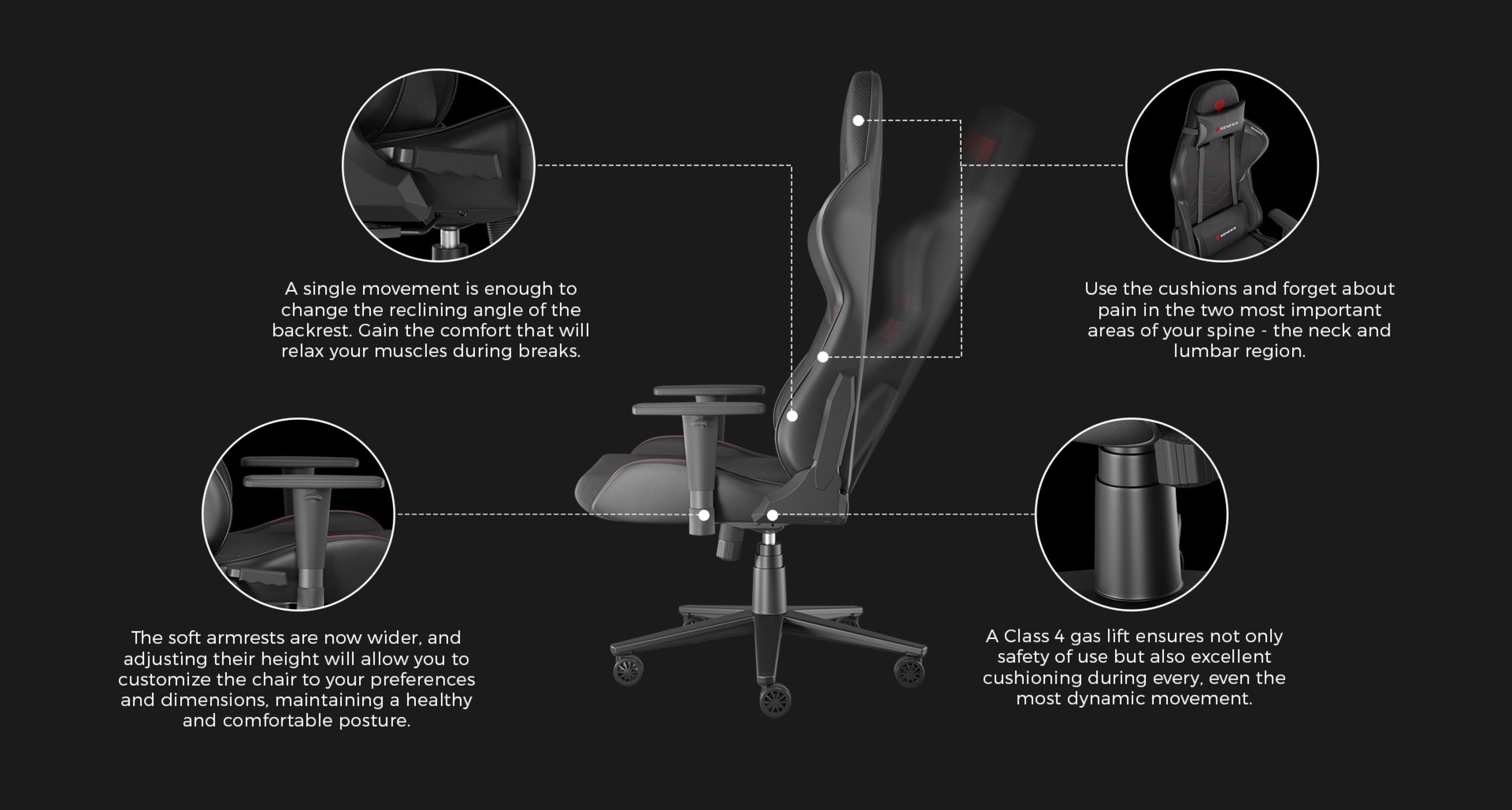 Gaming chair Genesis Nitro 550 G2 in black, featuring adjustable armrests, backrest, and ergonomic design for comfort