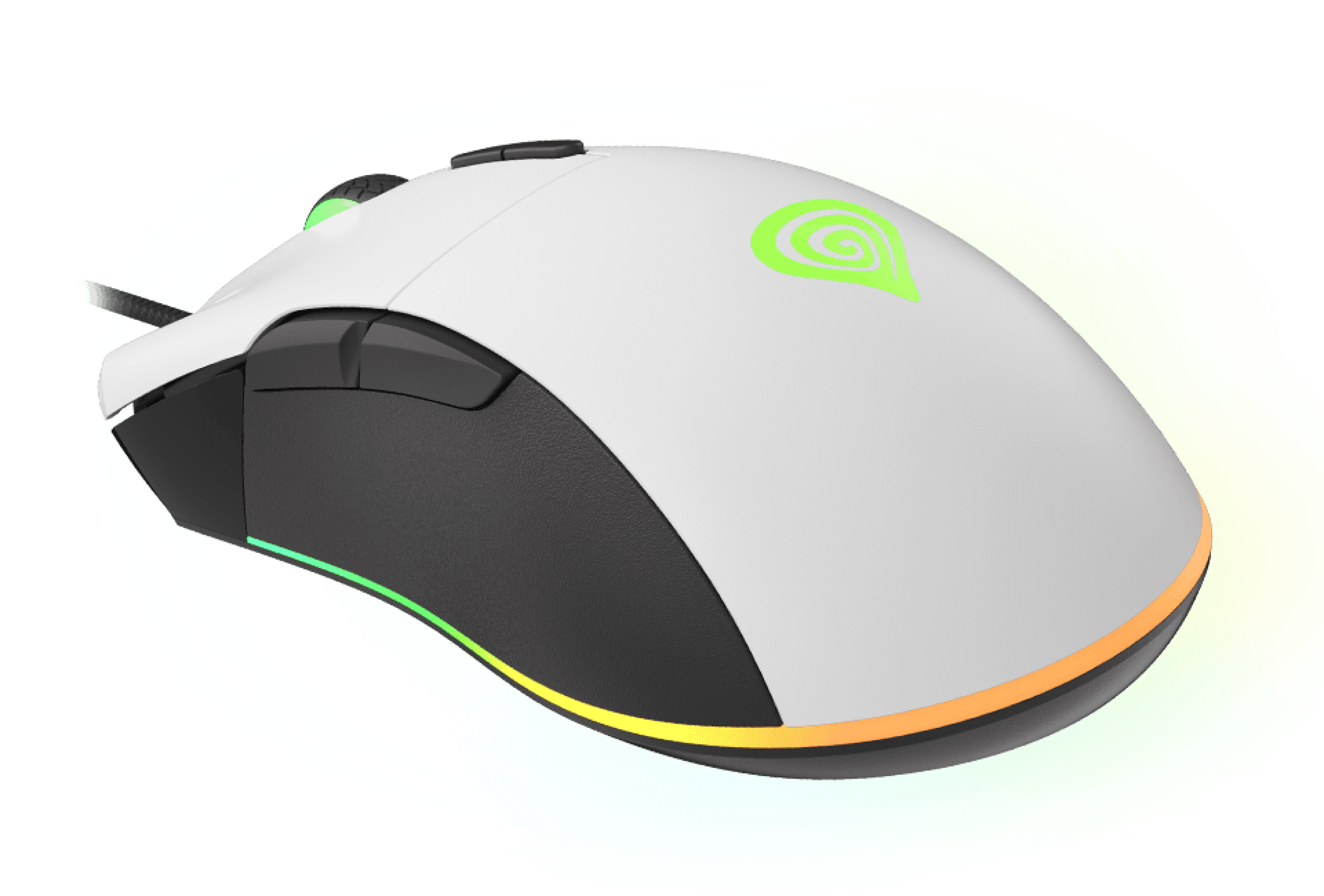 Gaming mouse with a sleek design, featuring customizable RGB lighting and a DPI of up to 6400
