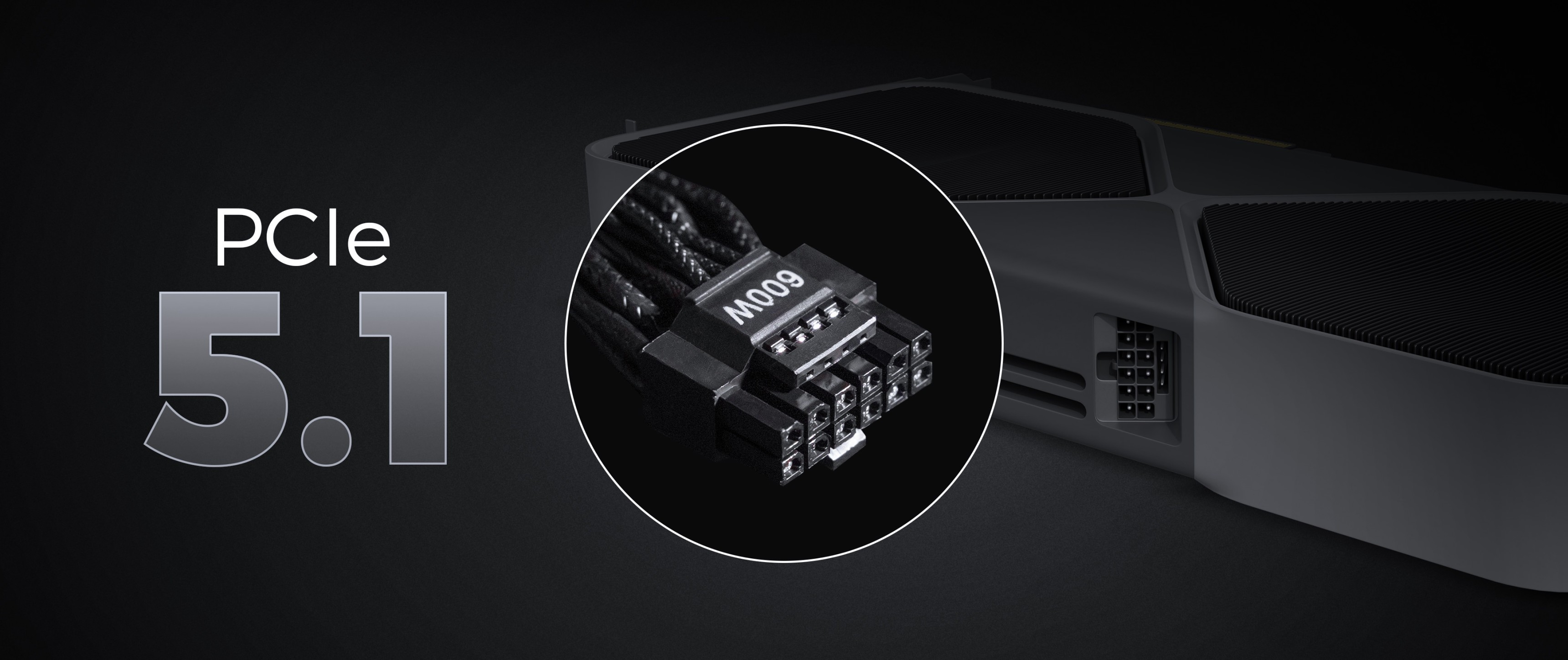 Close-up of a power connector with multiple cables and a label on a dark background.