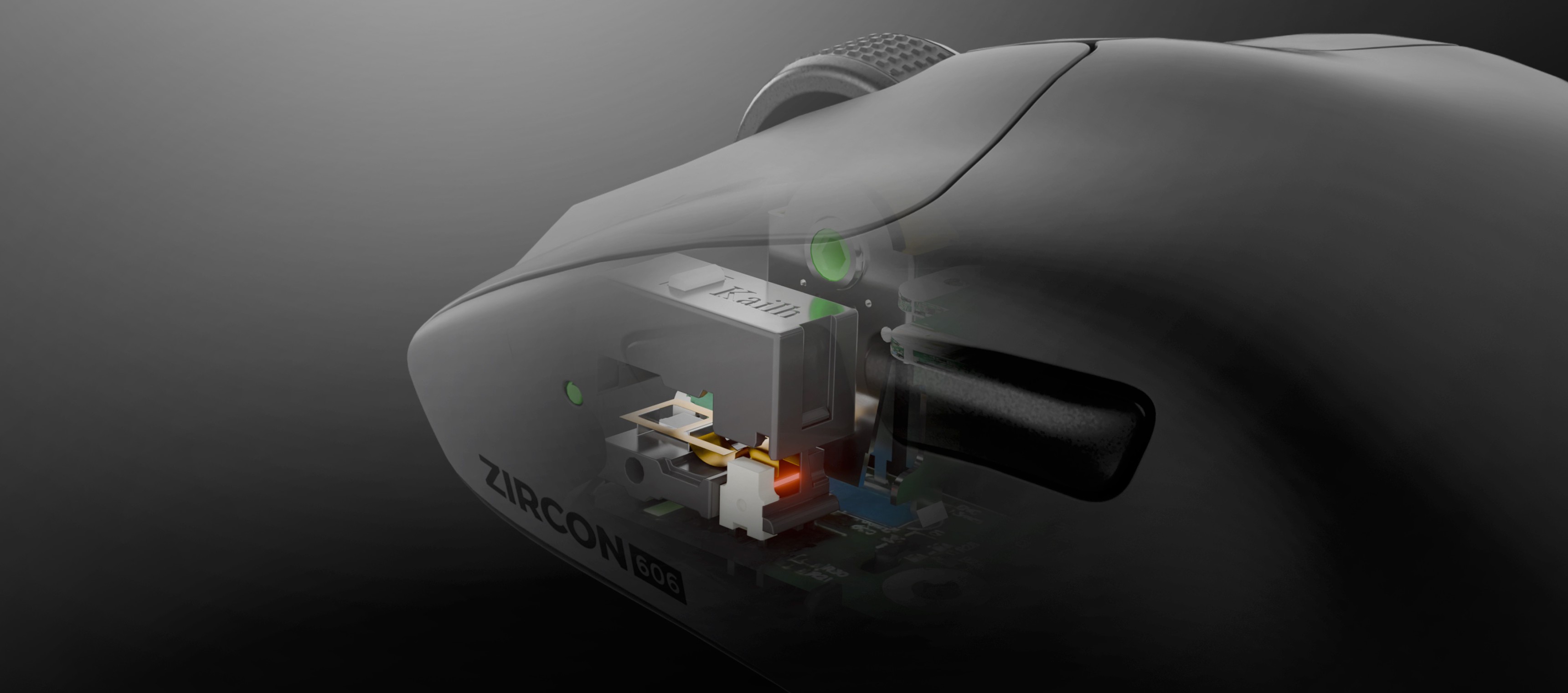Close-up view of a mouse showcasing its internal components and mechanisms.